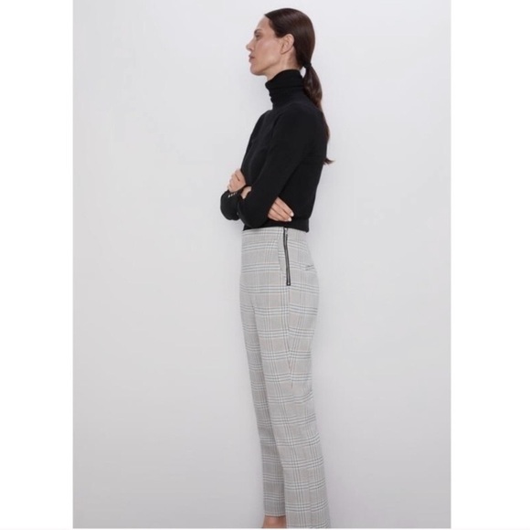Zara Plaid Trouser Pants Work Office Attire Side Zip Size Medium - Picture 4 of 6